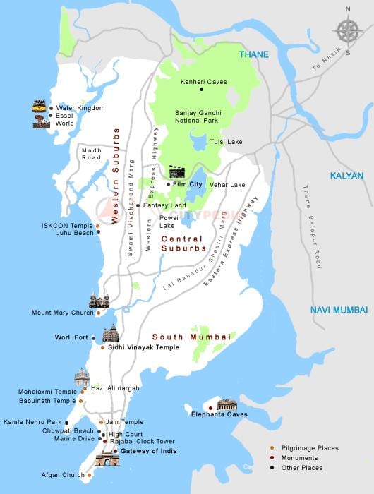 মুম্বাই দর্শন স্থান মানচিত্র
