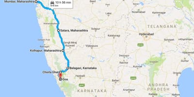 মুম্বাই থেকে গোয়া রোড ম্যাপ